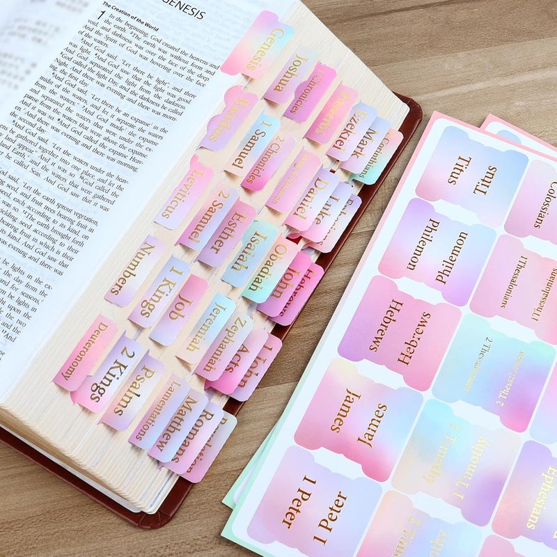DOMMARE Bible Tabs for Women Girls, Large Print Gold Foil Embosse Waterproof Bible Bookmarks, Rainbows Index Tabs Study Supplies Guide Kit, Baptism Christian Gifts for Men Boys Beginner, 75 Pieces - Image 1